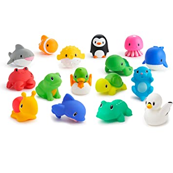 Super Scoop Bath Toy Organizer and 16 Piece Bath Squirt Value Set