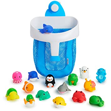 Super Scoop Bath Toy Organizer and 16 Piece Bath Squirt Value Set
